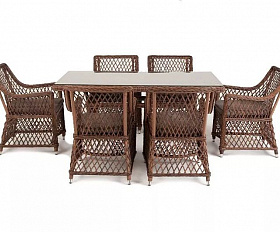 Плетеная обеденная группа Латте-160 L 4SIS из искусственного ротанга, цвет коричневый