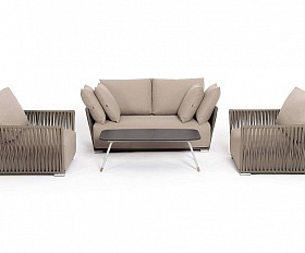 Лаунж-Зона Форли 4SIS 4-местная плетеная из роупа (веревки), каркас алюминиевый светло-серый, роуп серо-коричневый