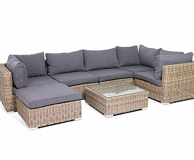Модуль диванный угловой Лунго 4SIS из искусственного ротанга, цвет соломенный с подушками