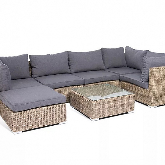 Модуль диванный угловой Лунго 4SIS из искусственного ротанга, цвет соломенный с подушками фото 4