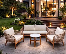 Лаунж-зона Eleonora Royal Family из натурального дерева с 2-хместным диваном