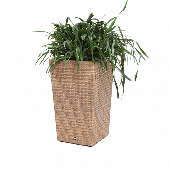 Капучино кашпо для цветов плетеное из искусственного ротанга, цвет соломенный фото 6