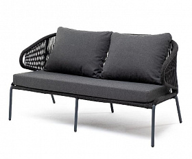 Диван двухместный Милан 4SIS из роупа (веревки), каркас алюминий темно-серый (RAL7024), роуп темно-серый круглый, ткань темно-серая