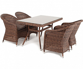 Обеденная группа Латте–140 R 4SIS из искусственного ротанга, цвет коричневый
