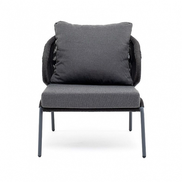 Кресло плетеное Милан 4SIS из роупа, каркас алюминий темно-серый (RAL7024), роуп темно-серый круглый, ткань темно-серая 019 фото 7