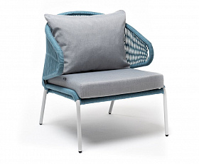 Кресло плетеное Милан 4SIS из роупа, каркас алюминий светло-серый (RAL7035) шагрень, роуп бирюзовый круглый, ткань светло-серая