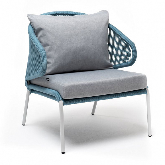 Кресло плетеное Милан 4SIS из роупа, каркас алюминий светло-серый (RAL7035) шагрень, роуп бирюзовый круглый, ткань светло-серая фото 4