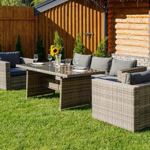 Обеденный комплект Karl Royal Family из искусственного ротанга с обеденным столом, цвет серый фото 5