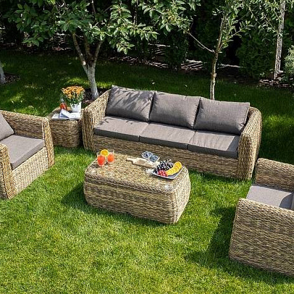 Лаунж-Зона Кальяри 4SIS из искусственного ротанга (гиацинт), цвет соломенный фото 1