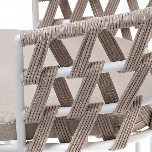 Диего стул плетеный из роупа, каркас из стали белый муар, роуп бежевый круглый, ткань бежевая 15052 фото 5