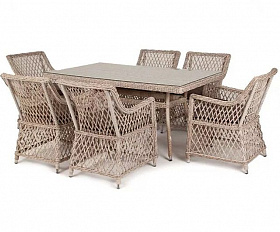 Плетеная обеденная группа Латте-160 L 4SIS из искусственного ротанга, цвет бежевый
