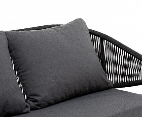 Диван двухместный Милан 4SIS из роупа (веревки), каркас алюминий темно-серый (RAL7024), роуп темно-серый круглый, ткань темно-серая