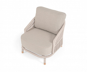 Верона кресло плетеное из роупа, каркас алюминий белый муар, роуп бежевый круглый, ткань бежевая 15052