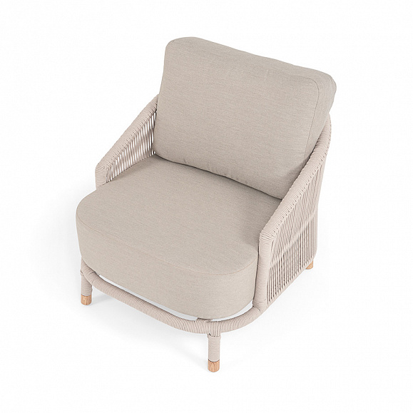 Верона кресло плетеное из роупа, каркас алюминий белый муар, роуп бежевый круглый, ткань бежевая 15052 фото 4