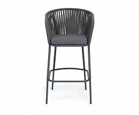Бордо стул барный плетеный из роупа, каркас из стали темно-серый (RAL7024) муар, роуп серый 15мм, ткань темно-серая 027 NEW