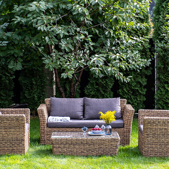 Капучино журнальный столик из искусственного ротанга (гиацинт), цвет соломенный фото 5