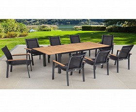 Комплект обеденной мебели Lyon 220A+8N Brafritid антрацит/натуральный, алюминий/тик