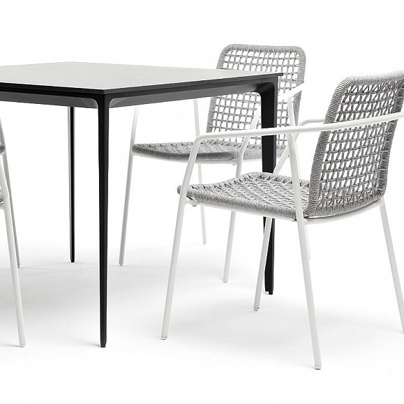 Обеденная группа Малага 4SIS на 4 персоны со стульями "Тунис", каркас белый, роуп светло-серый фото 2