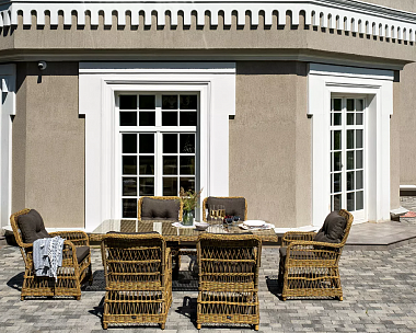 Обеденная Цесена 4SIS группа плетеная из искусственного ротанга, цвет соломенный