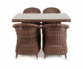 Обеденная группа Латте–140 R 4SIS из искусственного ротанга, цвет коричневый