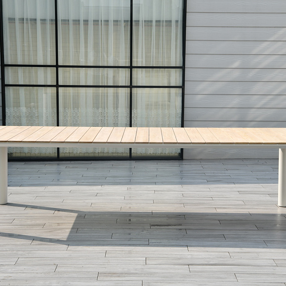 Прага обеденный стол с тиковой столешницей и алюминиевым каркасом фото 2