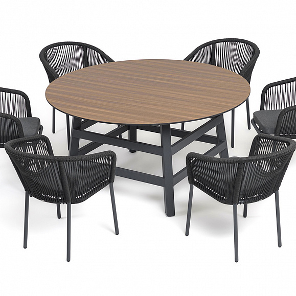 Рио обеденная группа на 6 персон, стол HPL дуб, цвет темно-серый фото 1