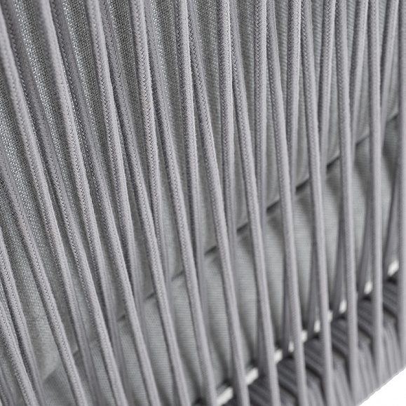 Канны угловой модуль плетеный из роупа, каркас алюминий белый муар, роуп светло-серый круглый, ткань светло-серая фото 6