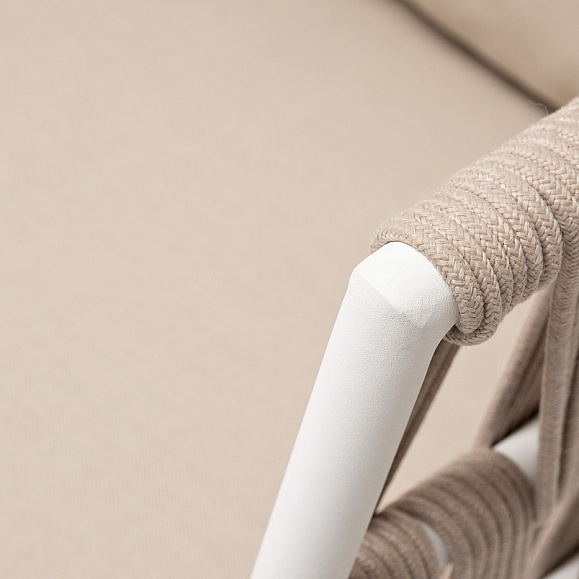 Диего диван 2-местный плетеный из роупа, основание дуб, каркас алюминий светло-серый (RAL7035) шагрень, роуп бежевый круглый, ткань бежевая 15052 фото 6