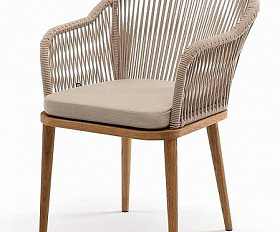 Стул Лион 4SIS плетеный из роупа, основание дуб, роуп бежевый круглый, ткань бежевая 52
