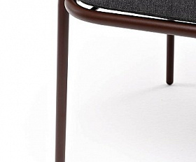 Стул Лион 4SIS плетеный из роупа, каркас из стали коричневый (RAL8016) муар, роуп коричневый круглый, ткань темно-серая 27