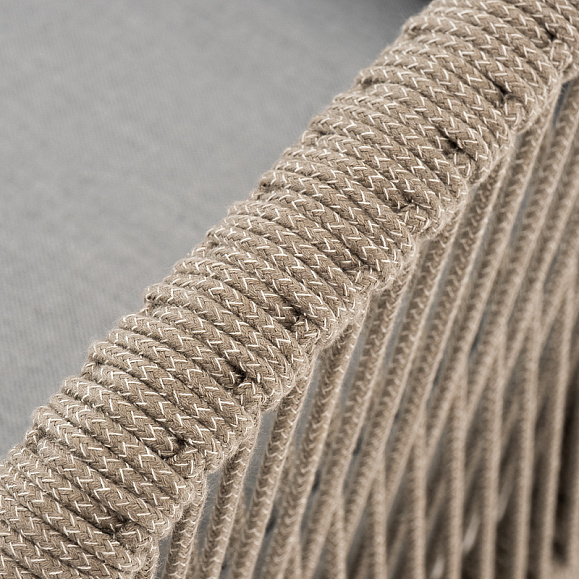 Канны диван 2-местный плетеный из роупа, каркас алюминий светло-серый (RAL7035) шагрень, роуп серый меланж круглый, ткань светло-серая фото 6