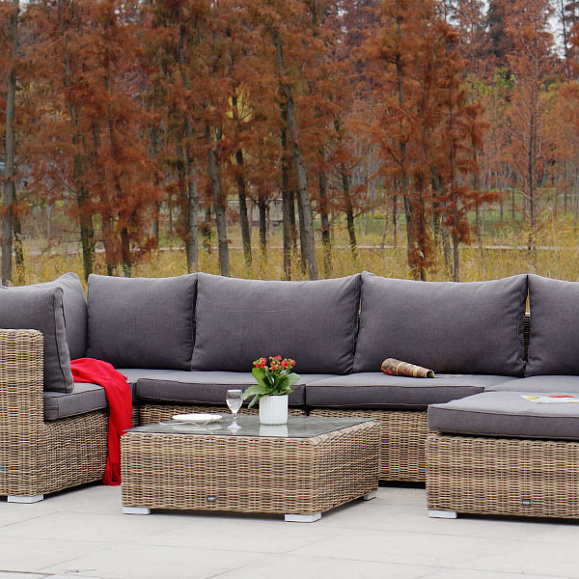 Лунго трансформирующийся диван из искусственного ротанга, цвет соломенный фото 6