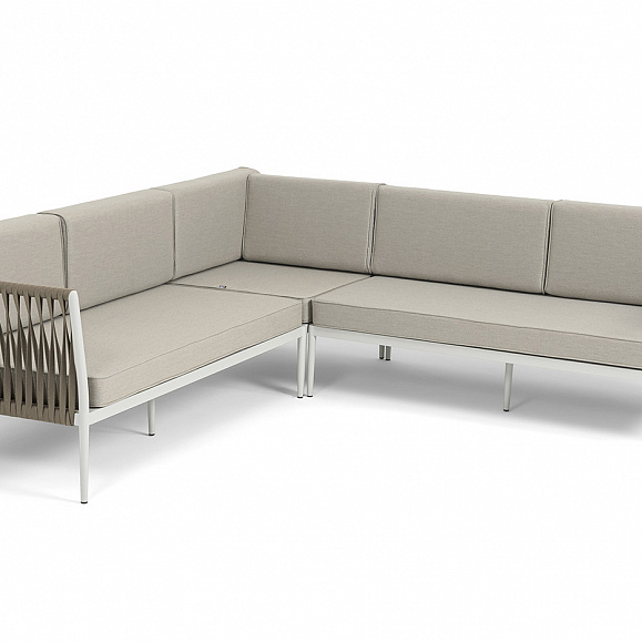 Касабланка диван модульный плетеный из роупа, каркас алюминий, роуп серо-коричневый 23мм, ткань бежевая 15052 фото 1