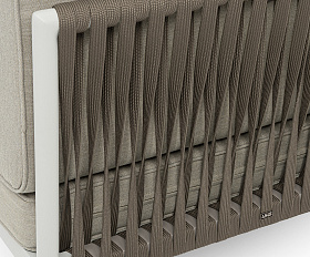 Касабланка угловой модуль плетеный из роупа, каркас алюминий светло-серый (RAL7035) муар, роуп серо-коричневый 23мм, ткань бежевая 15052