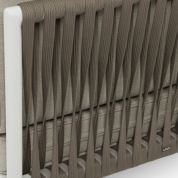 Касабланка угловой модуль плетеный из роупа, каркас алюминий светло-серый (RAL7035) муар, роуп серо-коричневый 23мм, ткань бежевая 15052 фото 5