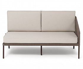 Канны левый модуль плетеный из роупа, каркас алюминий коричневый (RAL8016) муар, роуп коричневый круглый, ткань бежевая 15052