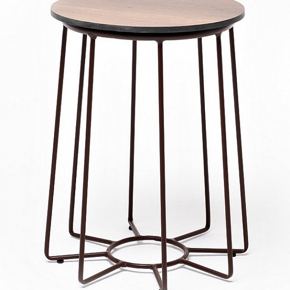 Эквадор журнальный стол из HPL круглый Ø40 H55, каркас из алюминия коричневый (RAL 8016) муар, цвет столешницы дуб фото 1