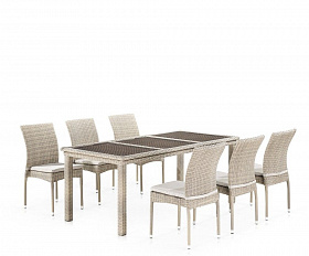 Комплект плетеной мебели T365/Y380C-W85 Latte (6+1) + подушки