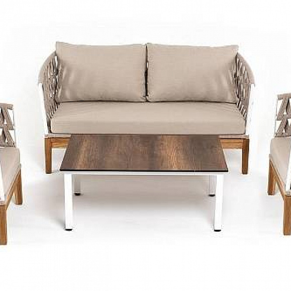 Лаунж-Зона Диего 4SIS 4-местная плетеная из роупа со столиком Канны цвета дуб, основание дуб, роуп бежевый фото 1