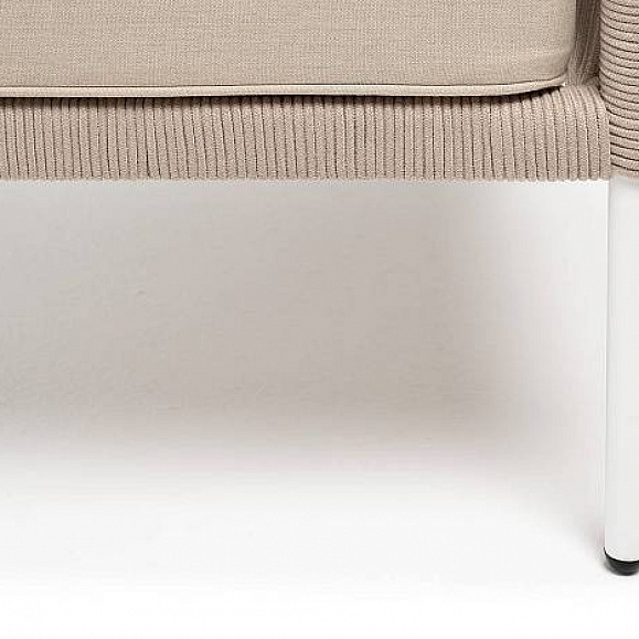 Кресло Канны 4SIS плетеное из роупа, каркас алюминий белый муар, роуп бежевый круглый, ткань бежевая 15052 фото 2