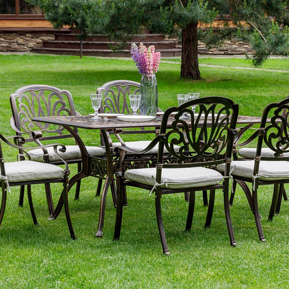 Обеденный комплект Wilhelm Royal Family из литого алюминия на 6 персон. Прямоугольный стол фото 1