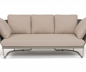 Фиджи диван 3-местный плетеный из роупа, каркас алюминий светло-серый (RAL7035) муар, роуп серый меланж круглый, ткань Mossle бежевая