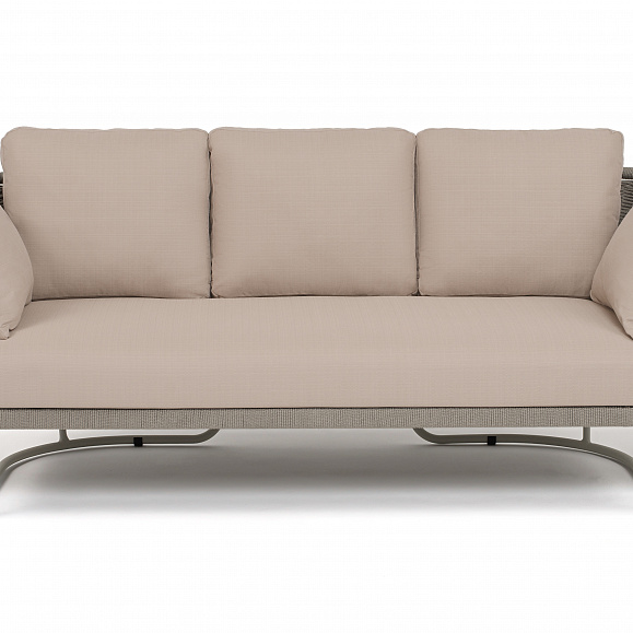 Фиджи диван 3-местный плетеный из роупа, каркас алюминий светло-серый (RAL7035) муар, роуп серый меланж круглый, ткань Mossle бежевая фото 2