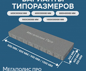 Пошаговая плита для дорожек 1000х500х80 мм Террацо белый с серым