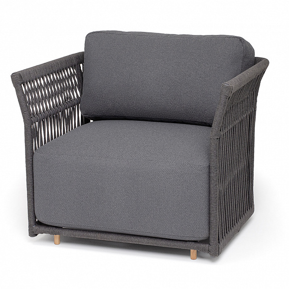 Лугано кресло плетеное из роупа, каркас алюминий темно-серый (RAL7024) муар, роуп темно-серый круглый, ткань темно-серая YB25-0027 фото 1