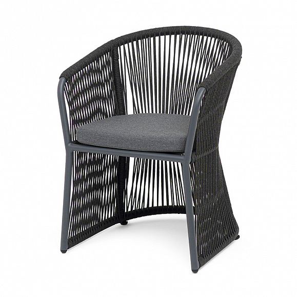 Романо стул плетеный из роупа, каркас алюминий темно-серый (RAL7024) муар, роуп темно-серый круглый, ткань темно-серая 027 фото 1