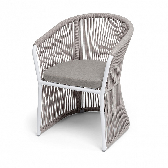 Романо стул плетеный из роупа, каркас алюминий белый муар, роуп бежевый круглый, ткань бежевая 15052 фото 1