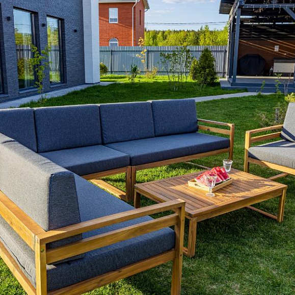 Лаунж-зона Brooklyn Royal Family из дерева с угловым диваном, цвет серый фото 1