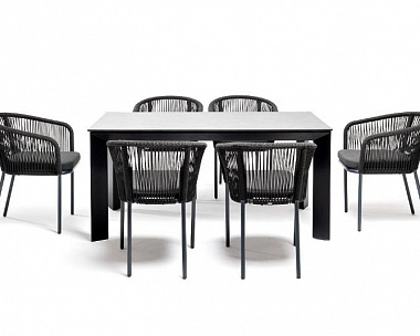 Обеденная группа Венето 4SIS на 6 персон со стульями "Марсель", каркас темно-серый, роуп темно-серый