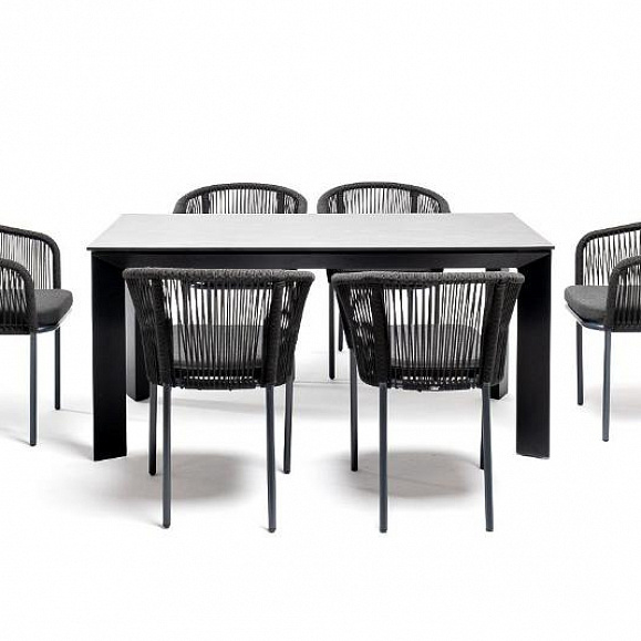 Обеденная группа Венето 4SIS на 6 персон со стульями "Марсель", каркас темно-серый, роуп темно-серый фото 5